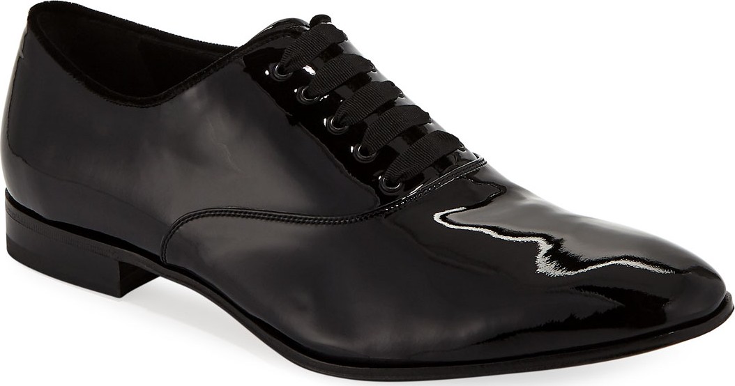 Salvatore Ferragamo Men's Belshaw Patent Lace-Up Balmoral Dress Shoe