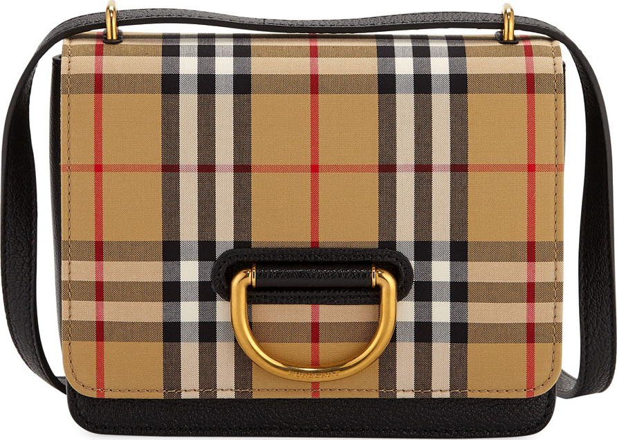 Burberry London England Small D-Ring Check Crossbody Messenger Bag
