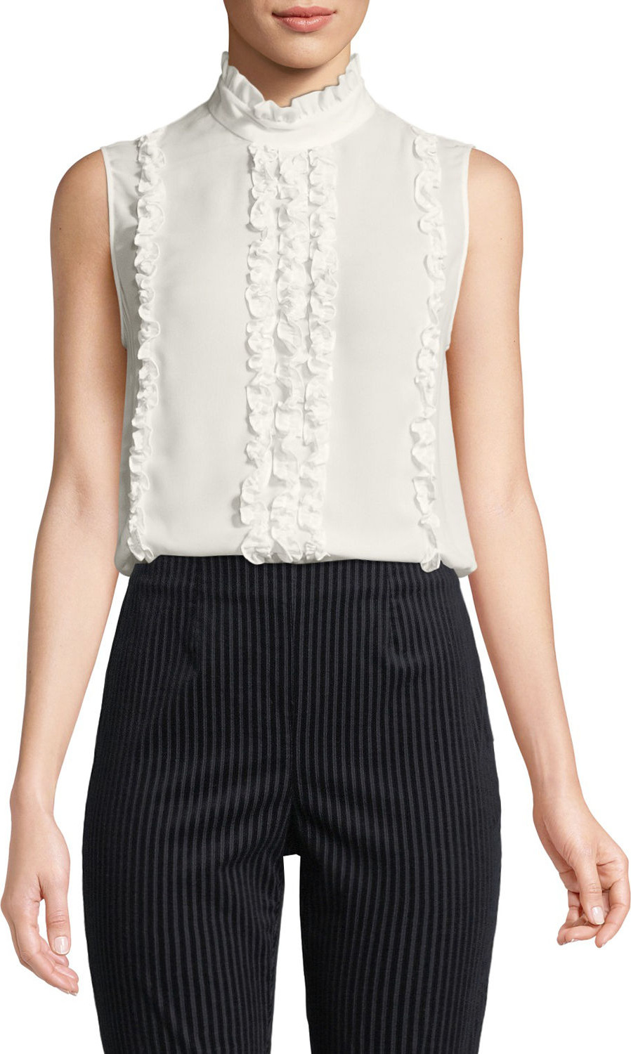 FRAME DENIM Button-Back Sleeveless Ruffle Top