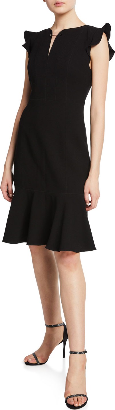 Elie Tahari Lucy V-Neck Ruffle Cap-Sleeve Dress