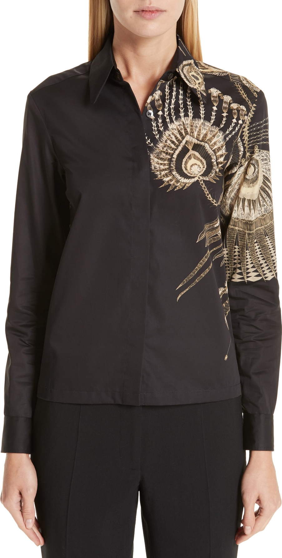 Dries Van Noten Placed Print Cotton Poplin Blouse