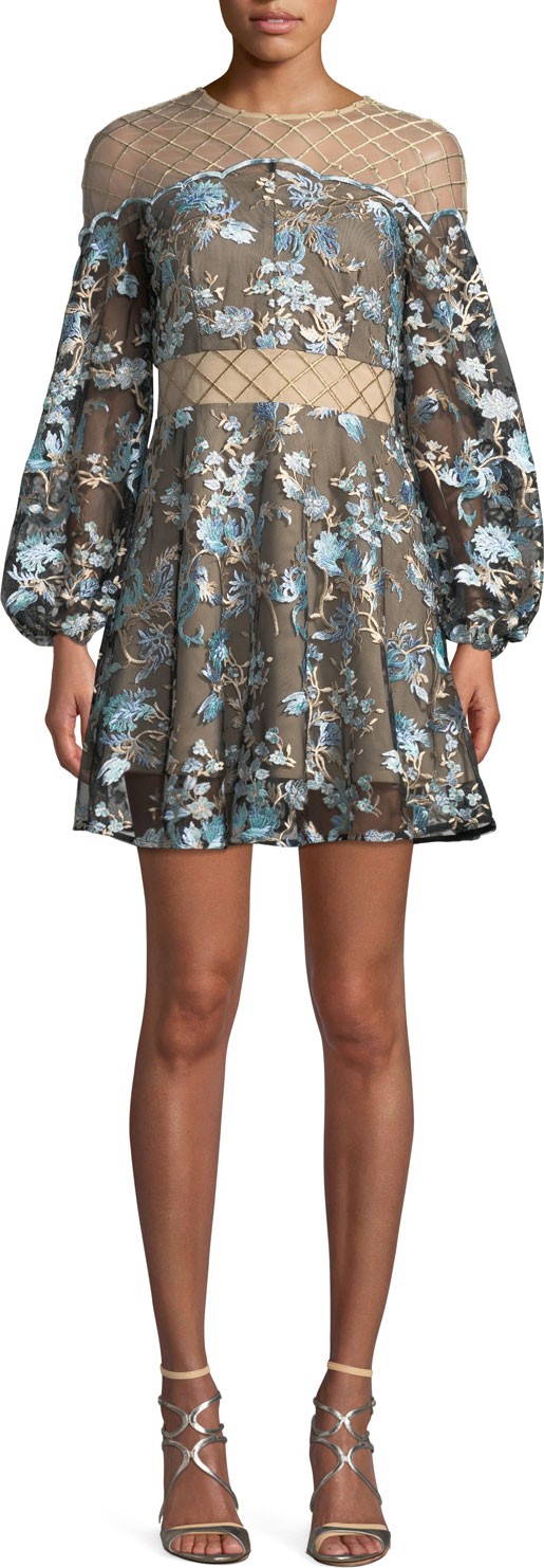 Elliatt Diana Lattice Mesh-Yoke Floral Dress