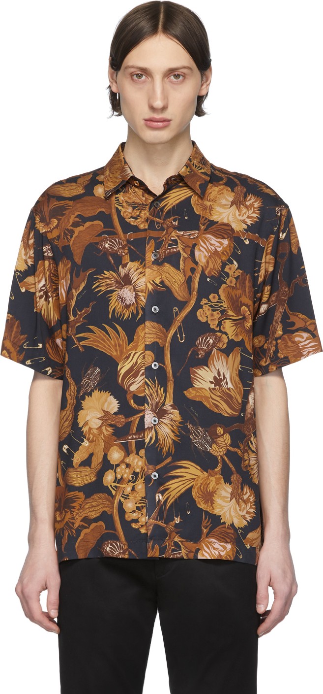 Paul Smith Navy & Tan Floral Goliath Short Sleeve Shirt