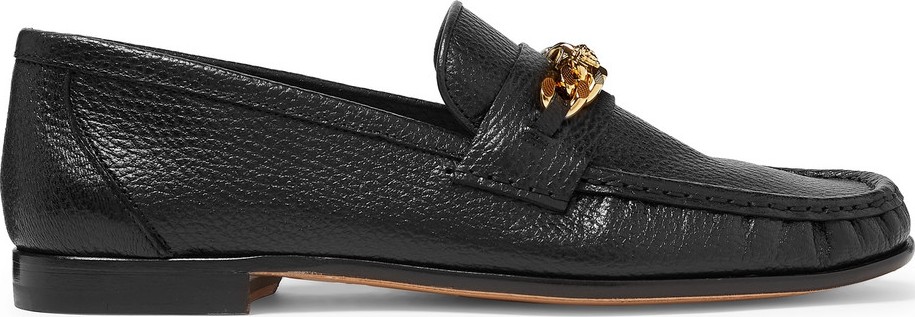 Versace Antares Chain-Trimmed Textured-Leather Loafers