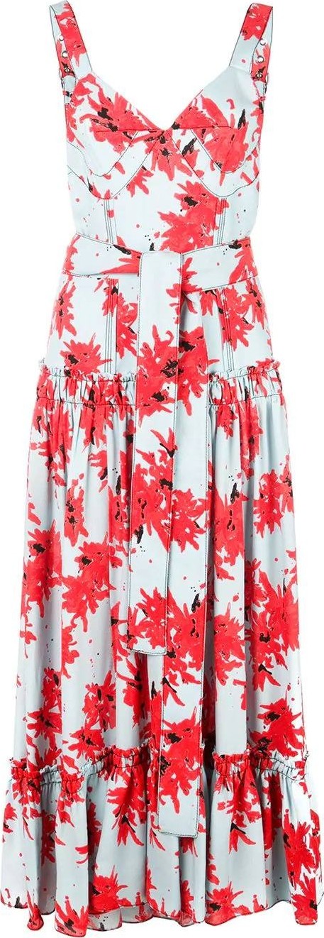 Proenza Schouler Splatter Floral Sleeveless Tiered Dress