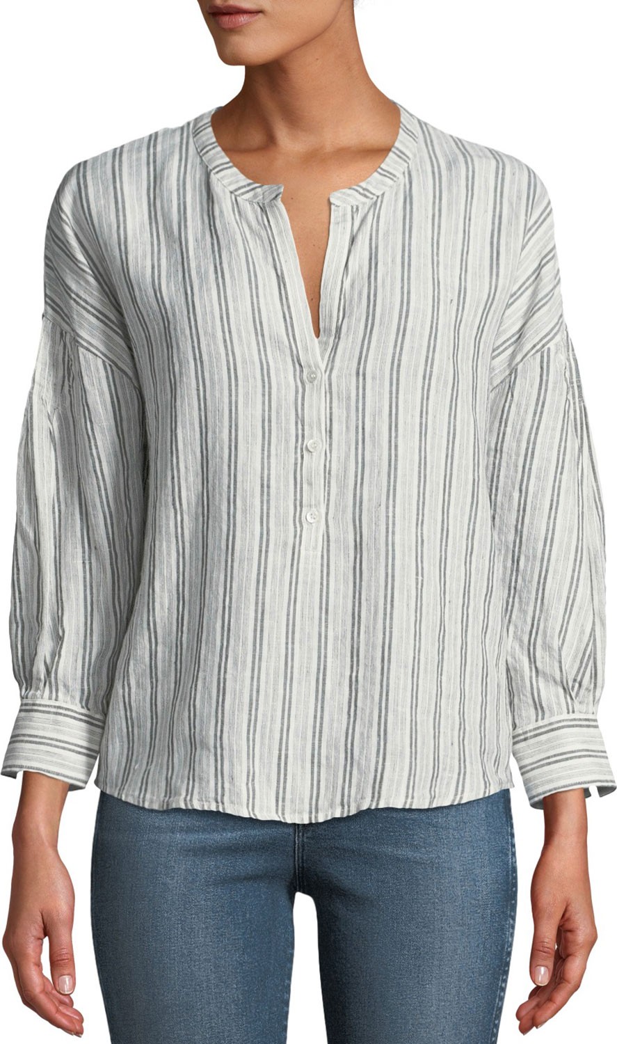 Joie Bekette Striped Linen Button-Front Top