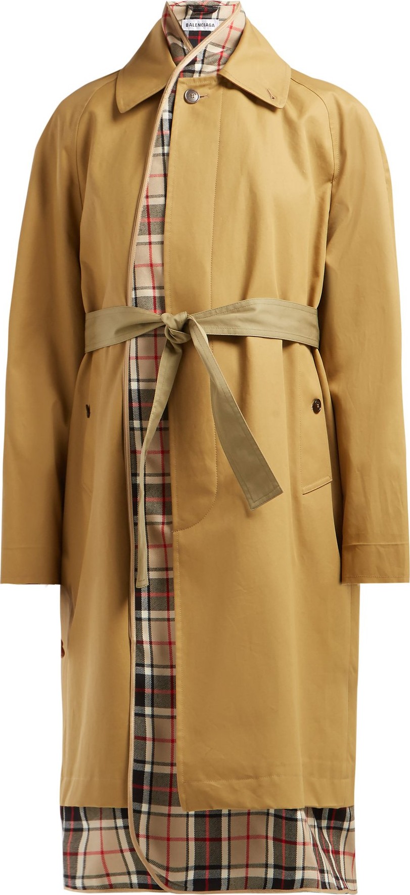 Balenciaga Check-lined cotton-twill trench coat
