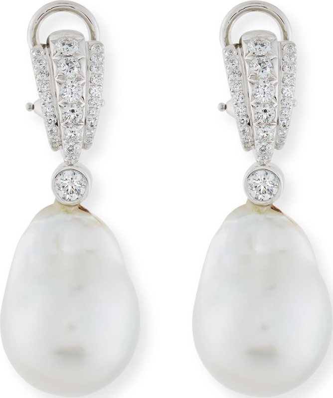 Assael Pave Diamond & South Sea Baroque Pearl Drop Earrings