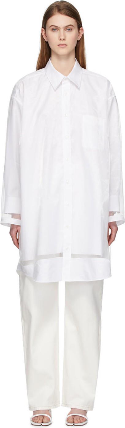 Maison Margiela White Sheer Overlay Shirt Dress