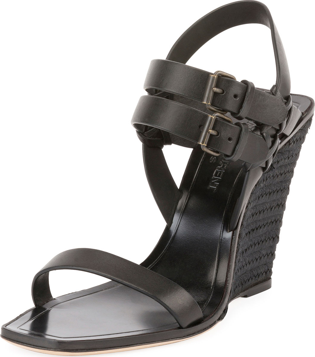 Saint Laurent Leather Wedge Espadrille Sandal