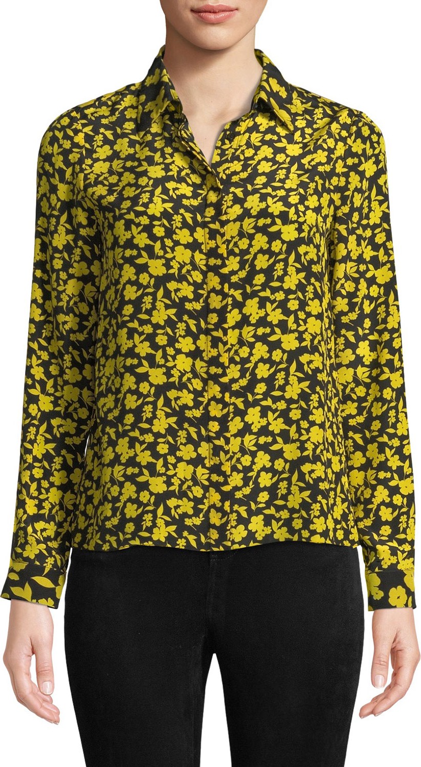 Alice + Olivia Willa Floral Print Silk Shirt