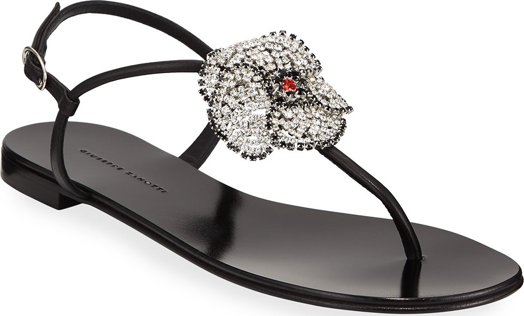 Giuseppe Zanotti Flat Thong Sandals with Crystal Flower