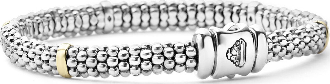 LAGOS Signature Silver Caviar Bracelet with 18k Gold, 6mm
