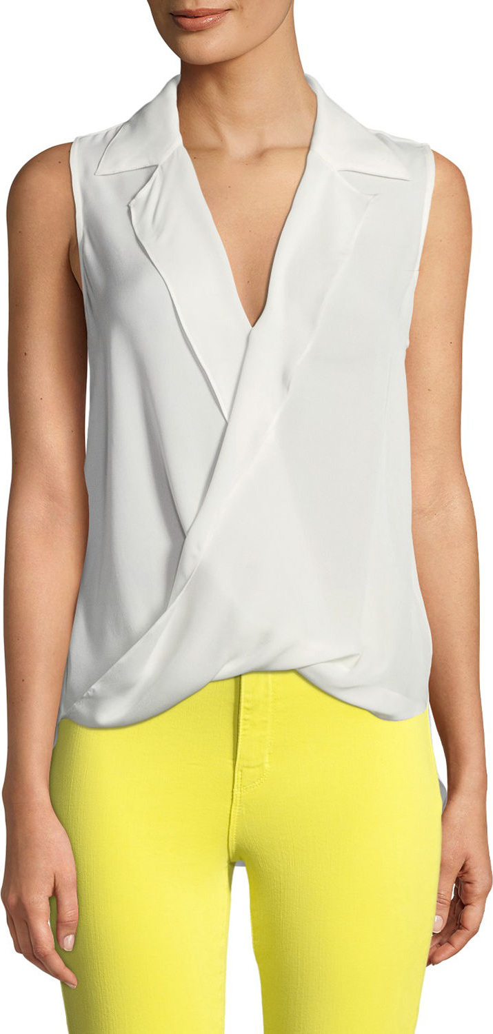 L'AGENCE Freja Wrap-Front Sleeveless Silk Blouse