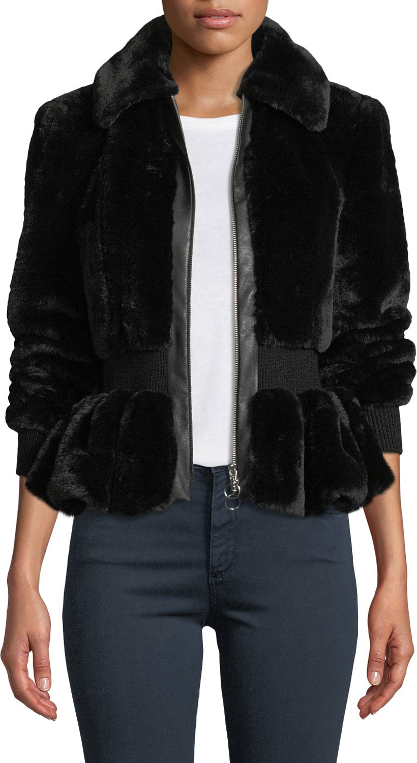 Rebecca Taylor Zip-Front Faux-Fur Peplum Jacket