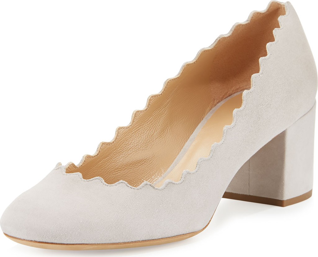 Chloe Lauren Scalloped Suede Block-Heel Pump