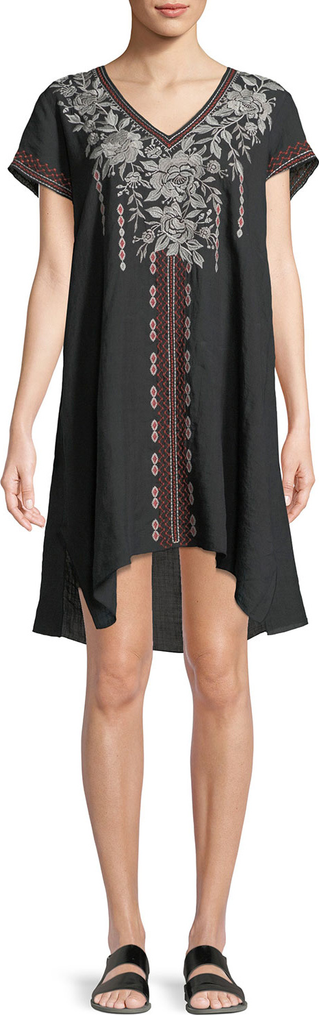 Johnny Was Surya Short-Sleeve Embroidered Tunic Dress