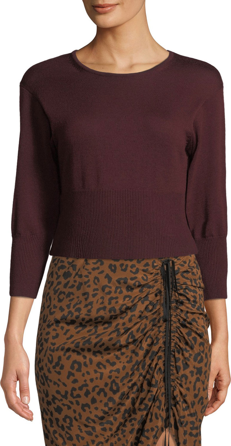 DIANE von FURSTENBERG Crewneck Cropped Knit Pullover Sweater