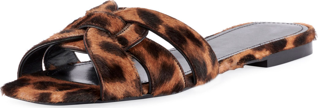 Saint Laurent Tribute Flat Leopard-Print Slide Sandals