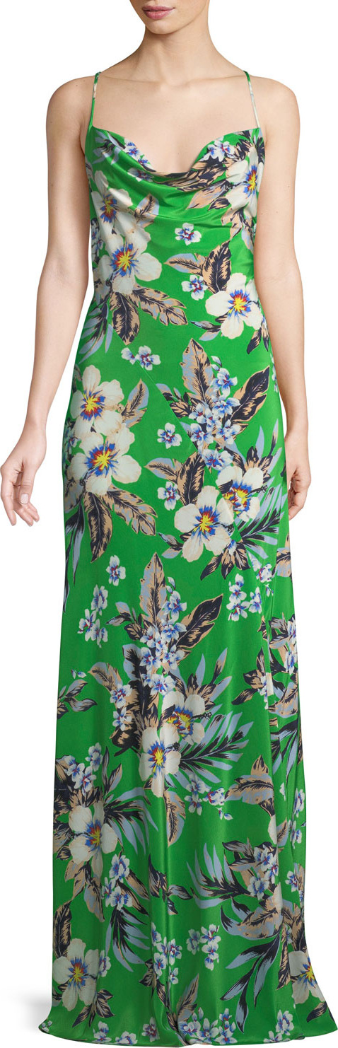 DIANE von FURSTENBERG Cowl-Neck Silk Floral Bias Gown