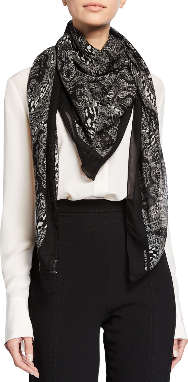 Saint Laurent Grand Paisley & Leopard Wool Scarf