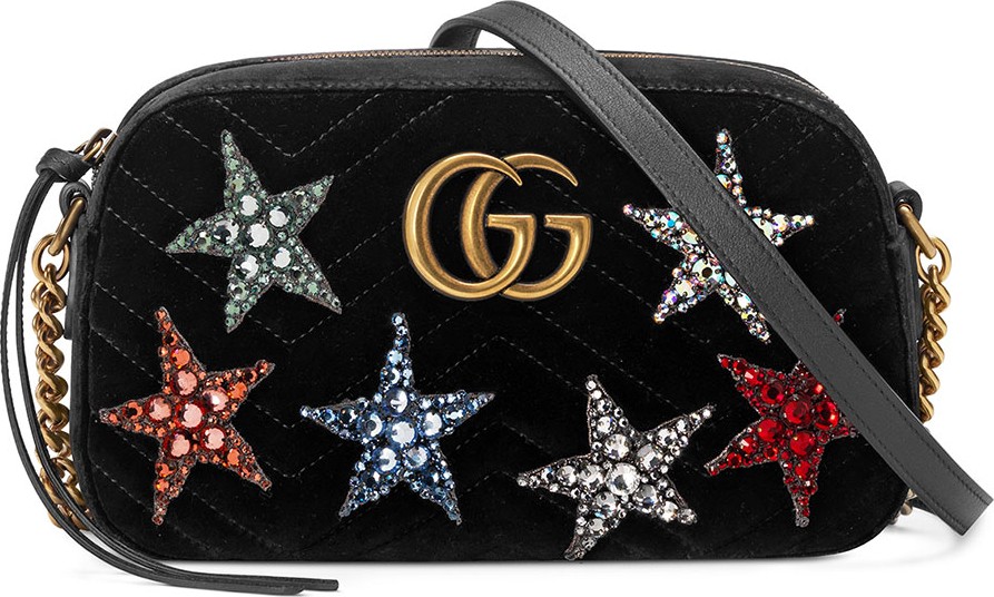 Gucci GG Marmont Crystal-Star Velvet Camera Bag