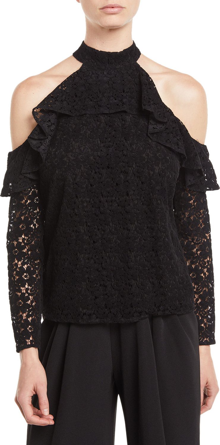ZAC Zac Posen Carola Lace Halter Blouse w/ Cold Shoulders