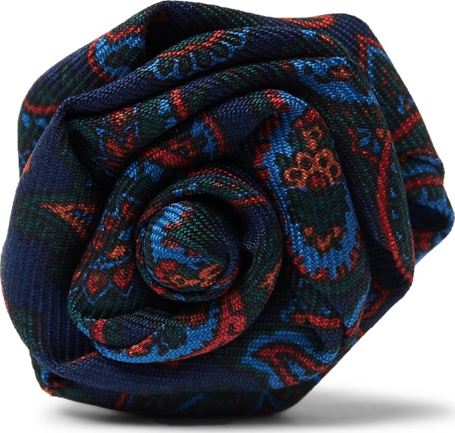 Charvet Paisley-Print Silk-Faille Flower Lapel Pin