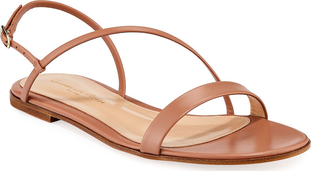 Gianvito Rossi Strappy Asymmetric Leather Flat Sandals