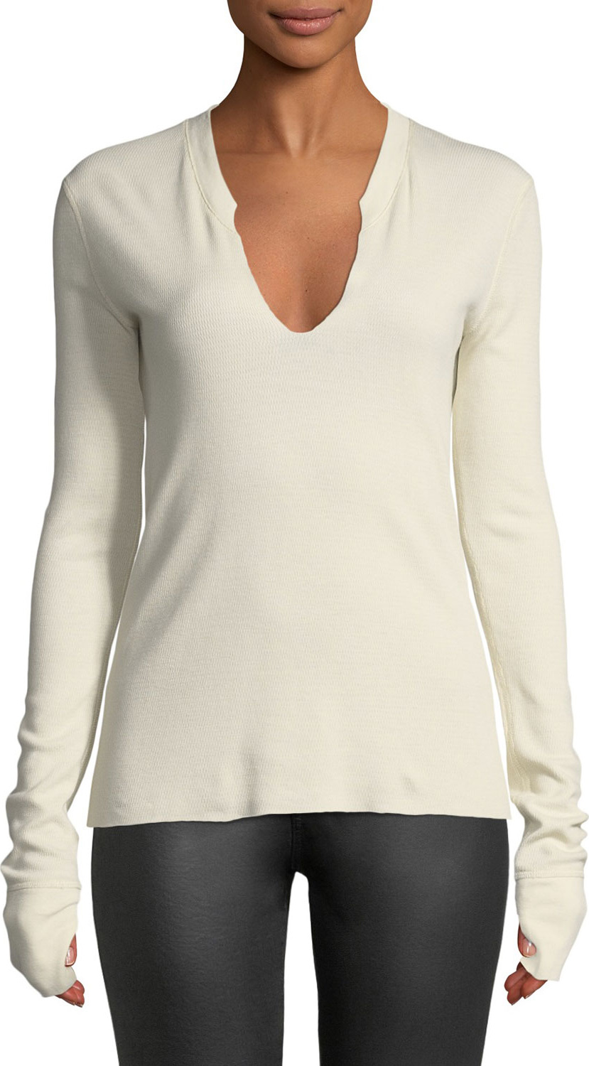 Helmut Lang Split-Neck Long-Sleeve Cotton Thermal Top
