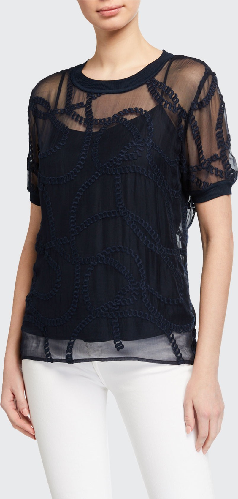 Elie Tahari Kelsey Sheer Embroidered Shirt w/ Camisole