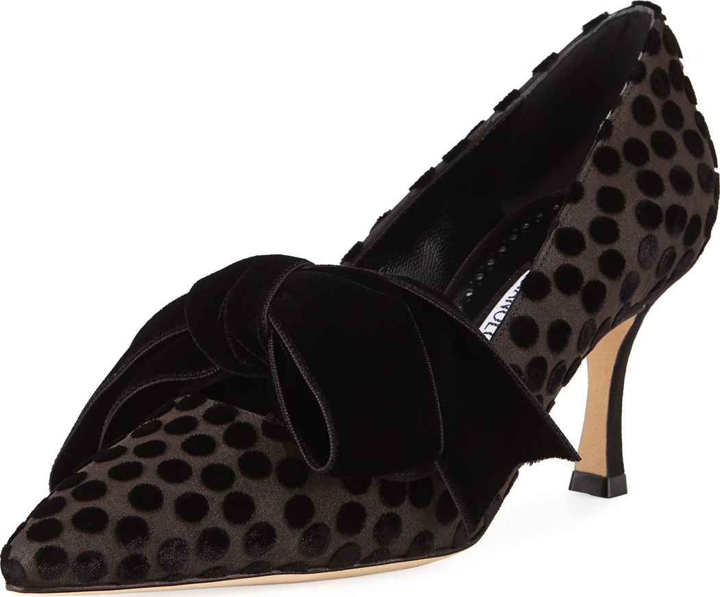 Manolo Blahnik Serba Dotted Velvet Bow Pumps