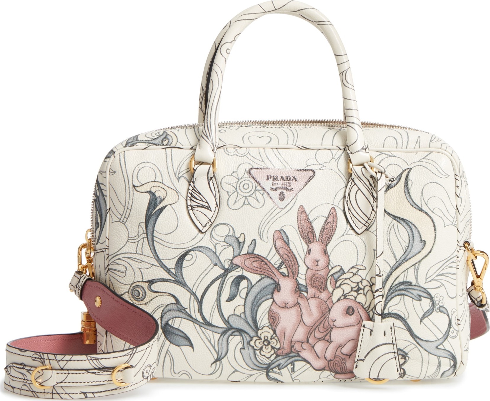 Prada Glace Calfskin Rabbit Bowler Bag
