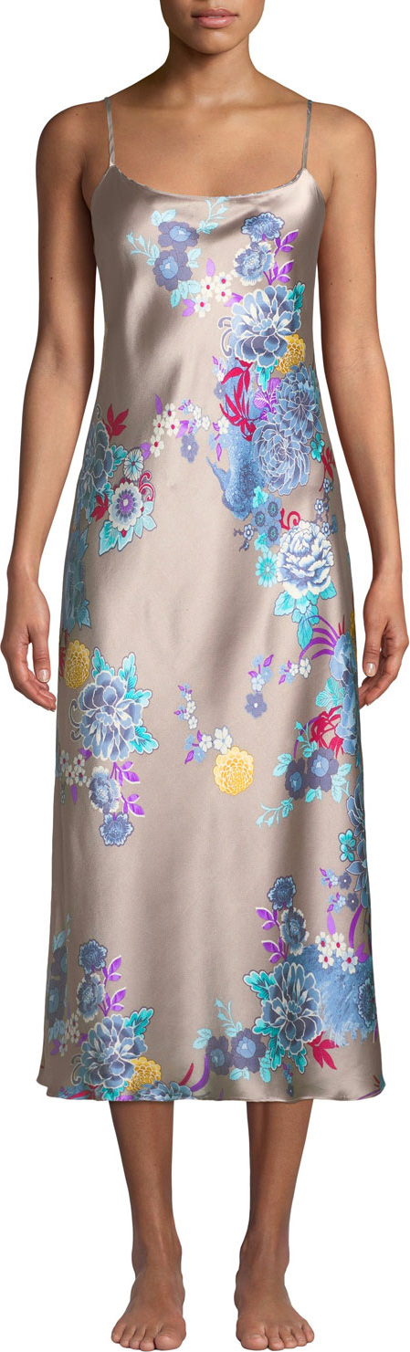 Natori Angkor Floral-Print Silk Nightgown Natori Angkor Floral-Print Silk Nightgown