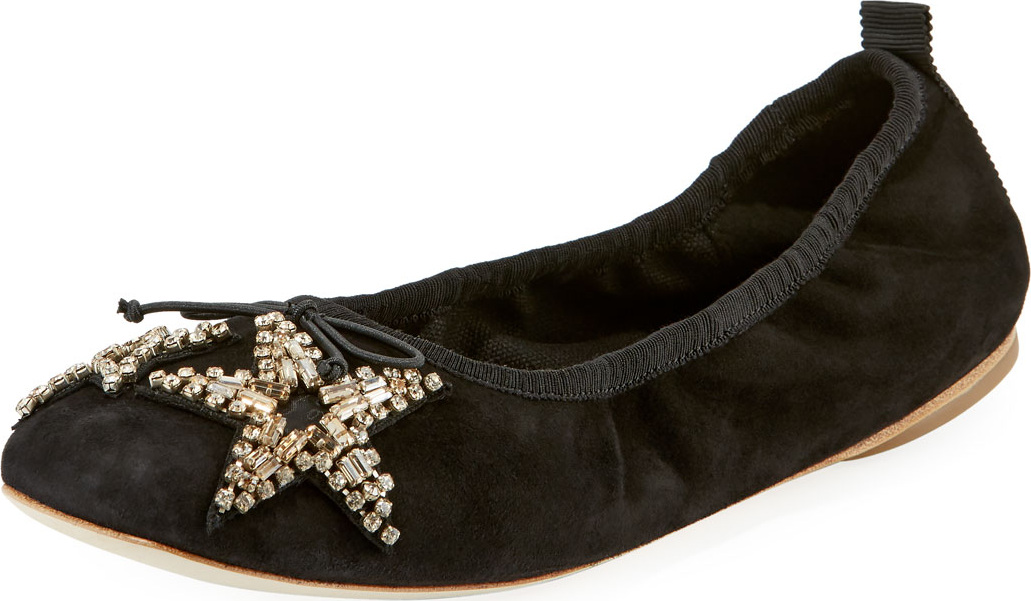 COACH Margot Crystal Star Suede Ballet Flats