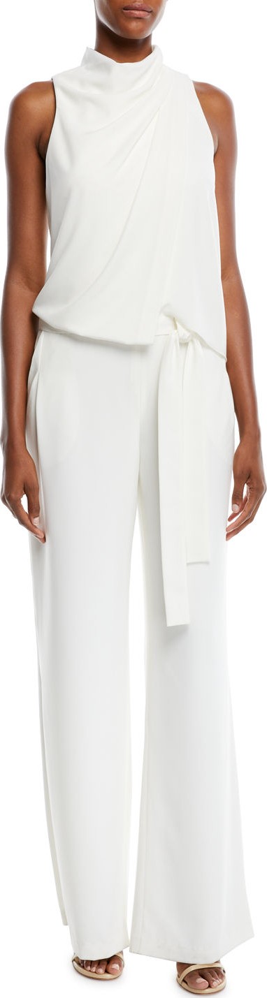 HALSTON HERITAGE Sleeveless Draped Jumpsuit w/ Sash