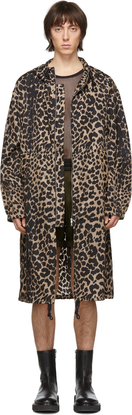 Dries Van Noten Black & Brown Nylon Animal Long Coat