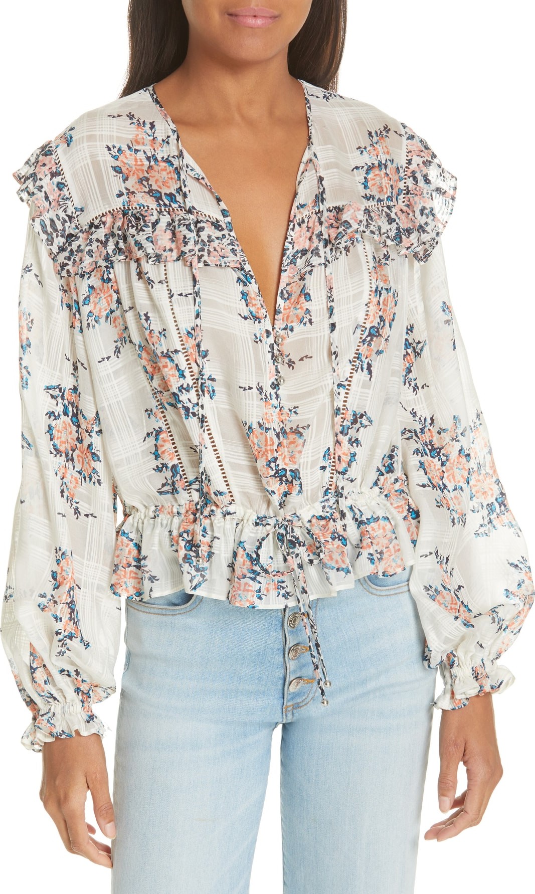Veronica Beard Kelly Floral Print Silk Blouse