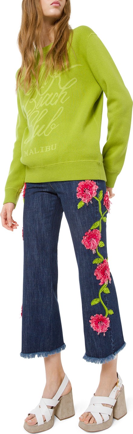 Michael Kors Collection Cropped Floral-Embellished Jeans