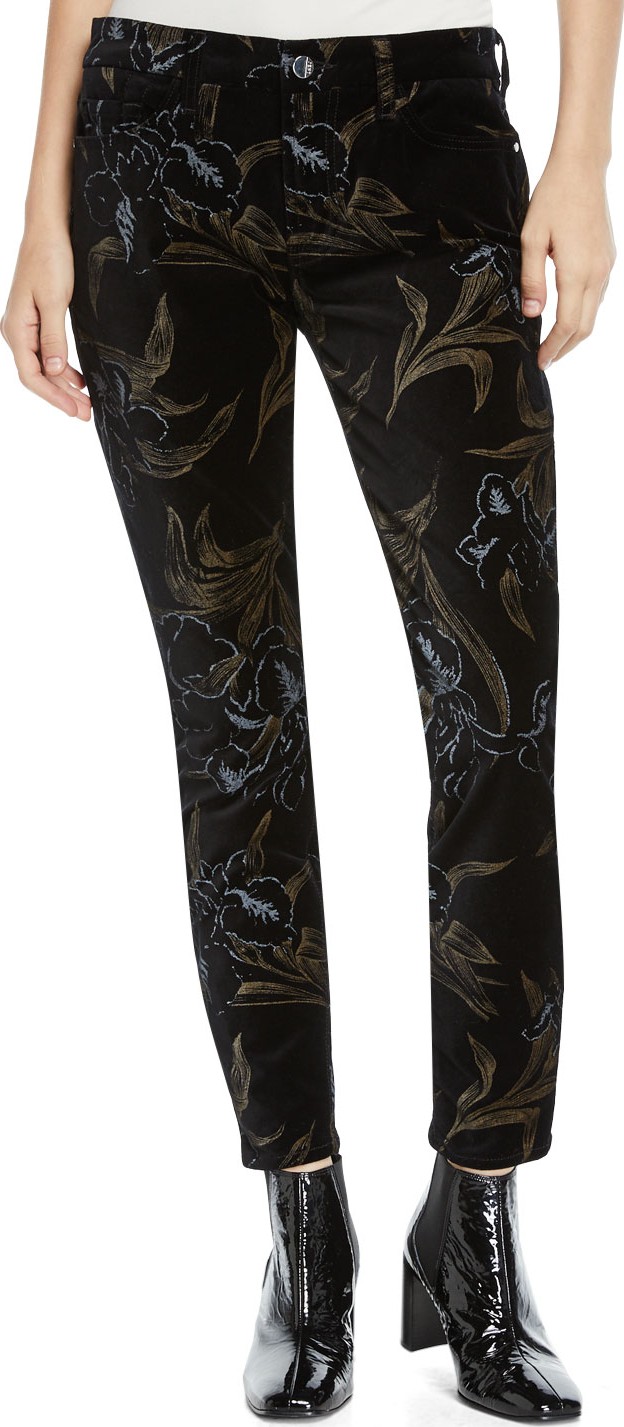 Jen7 Metallic Floral Velvet Skinny Ankle Pants