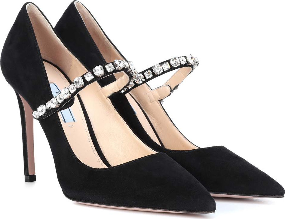 Prada Crystal-embellished suede pumps