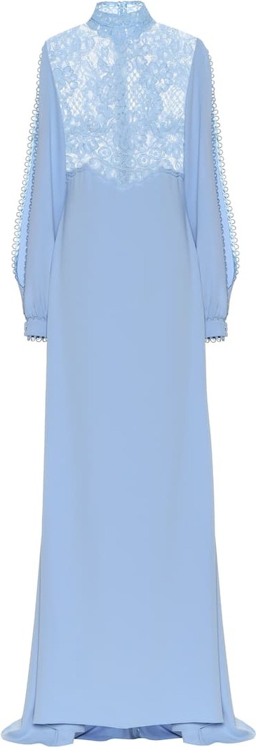 Costarellos Lace-trimmed crêpe gown