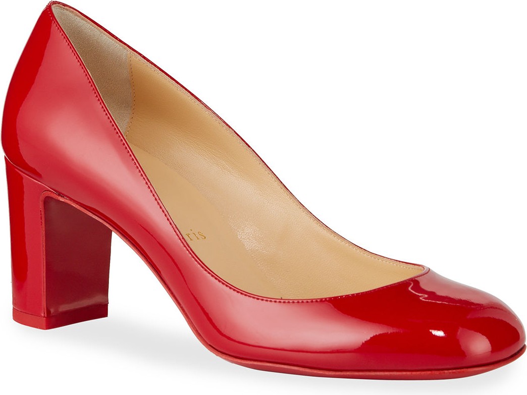 Christian Louboutin Cadrilla Patent Block-Heel Red Sole Pump