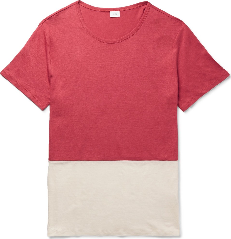 Onia Chad Colour-Block Linen and Modal-Blend Jersey T-Shirt