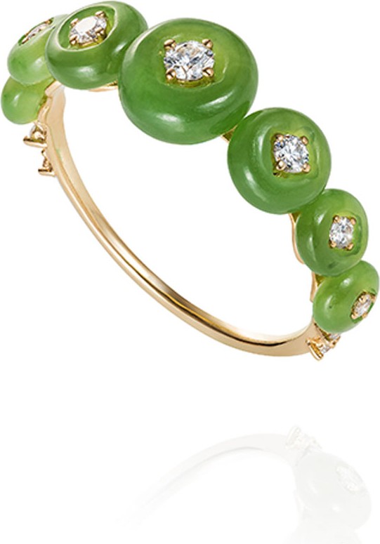 Fernando Jorge Surrounding 18k Jade & Diamond Ring  Size 6.75