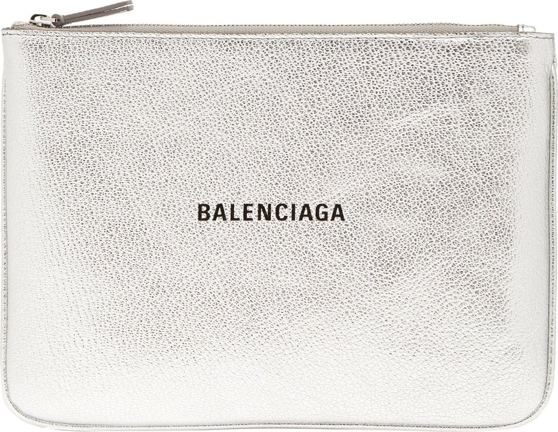 Balenciaga Metallic-leather logo pouch