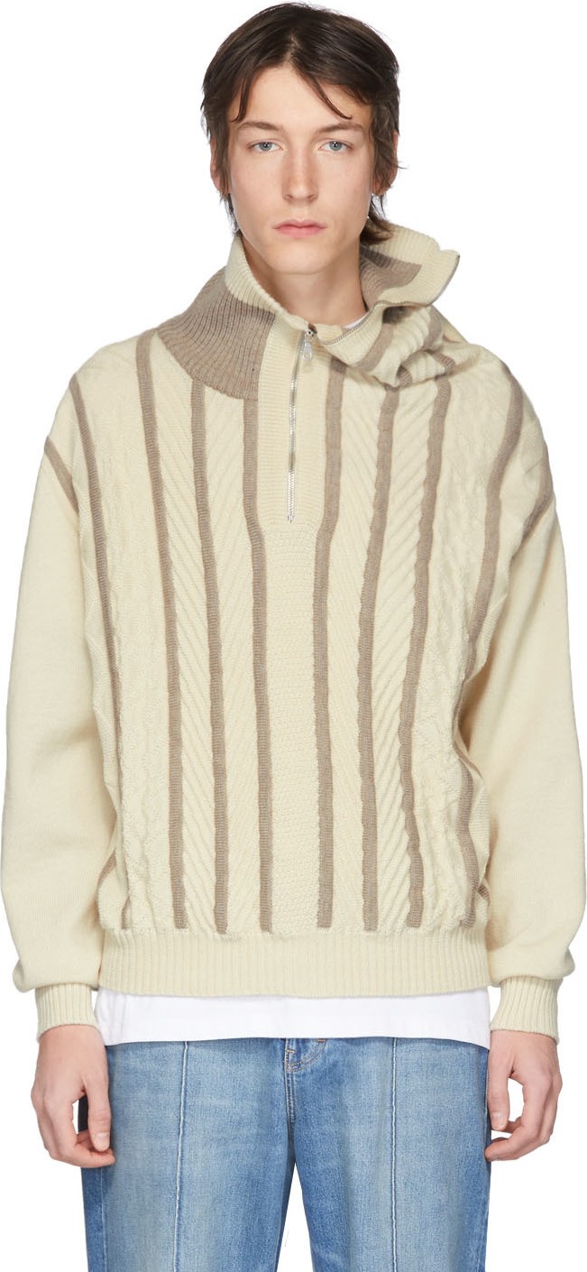 Y/Project Beige & Grey Merino Asymmetric Half-Zip Turtleneck
