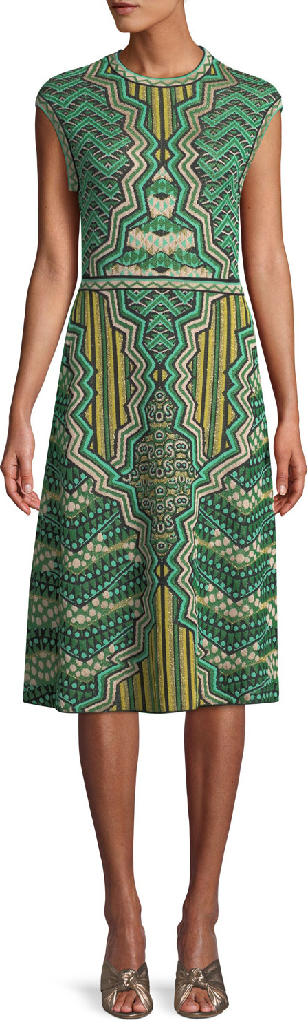 M Missoni Graphic Jacquard Cap-Sleeve Midi Dress