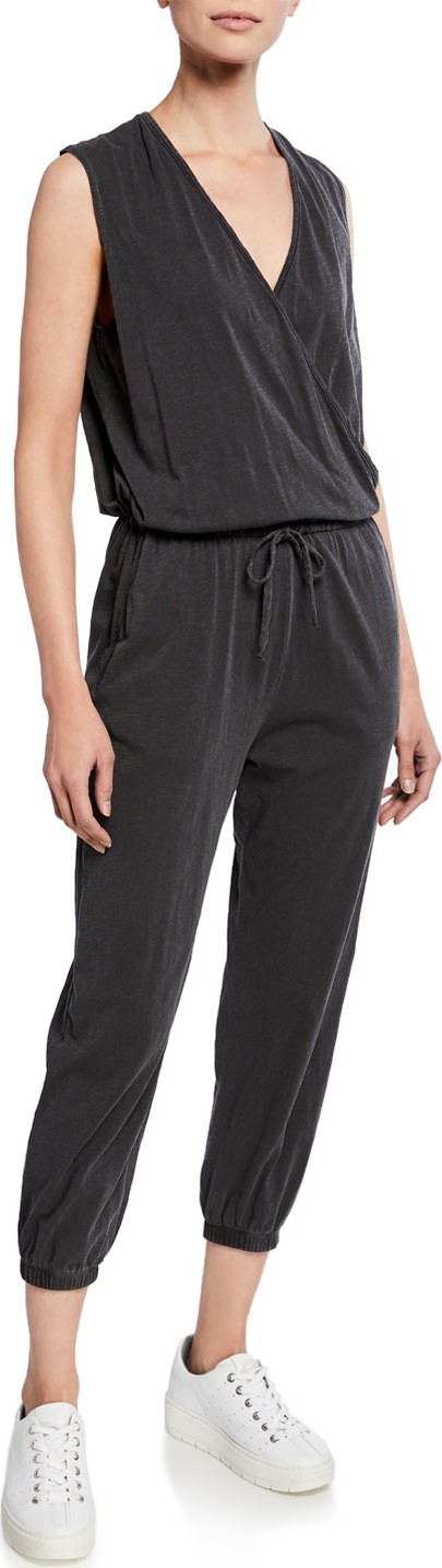 SUNDRY Sleeveless Stretch-Cotton Wrap Jumpsuit