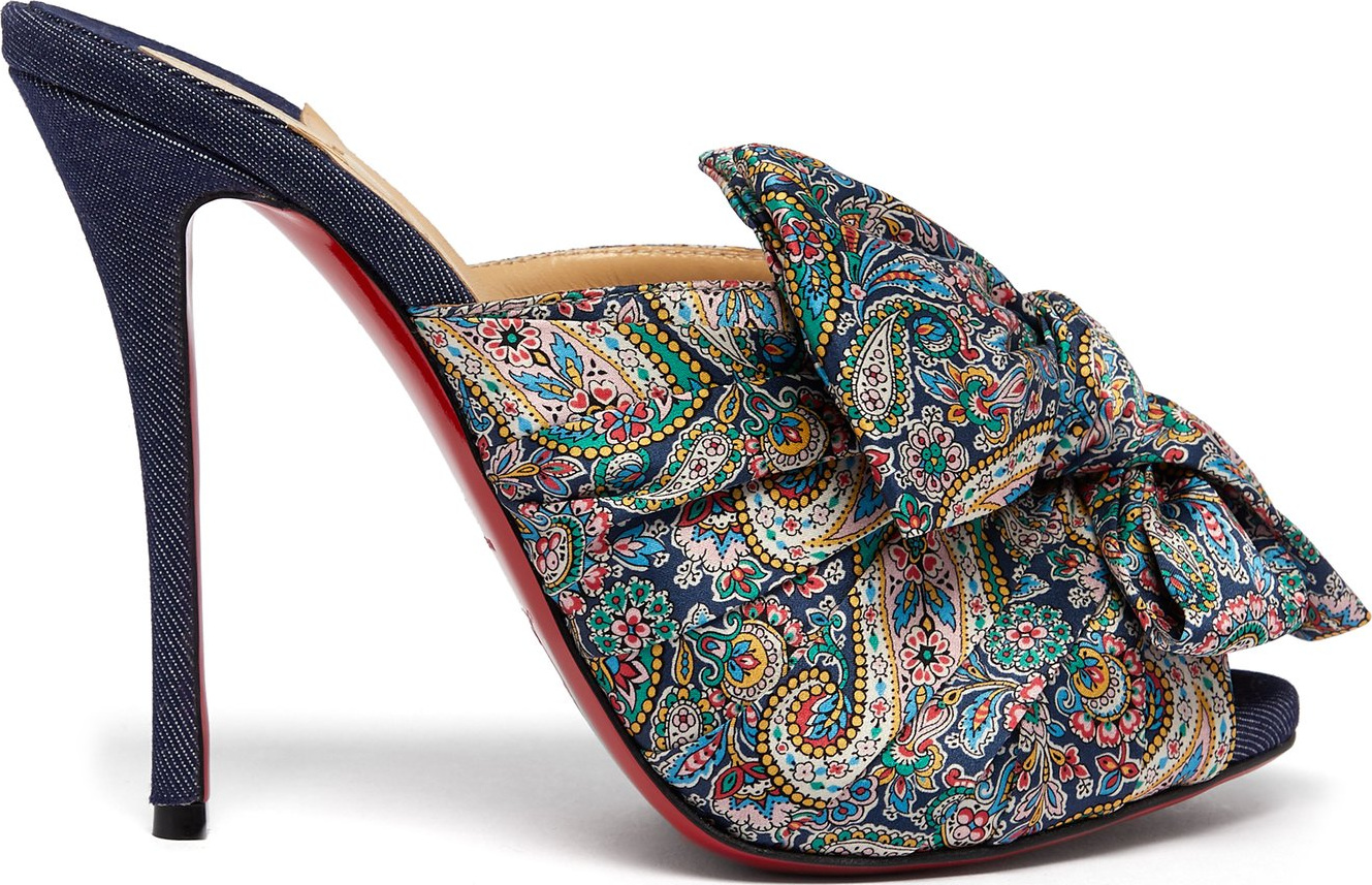 Christian Louboutin Moniquissima 120 paisley satin and denim mules